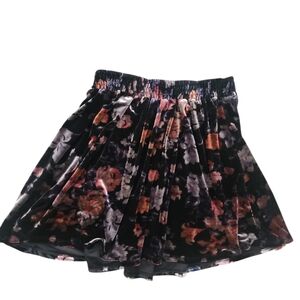 Ecote Black Floral Velvet Flared Mini Skirt Elastic Waist Womens Size S